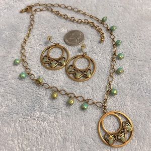 Premier Designs Gold and Turquoise Necklace and Earrings